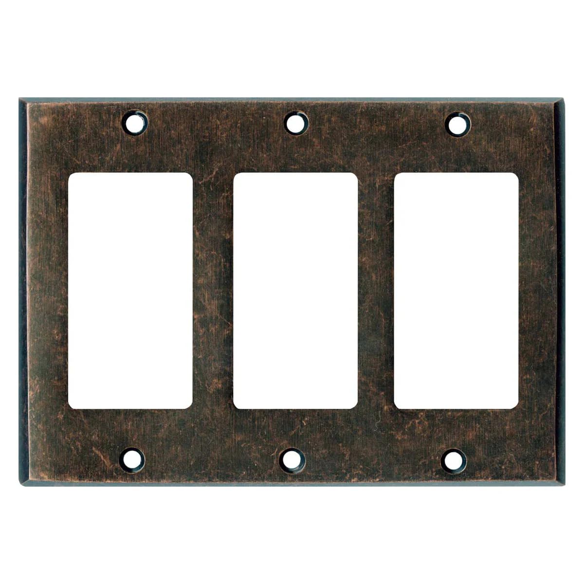 Switch Hits Mottled Antique Copper Outlet Wall Plate | 3 GFI Rocker | 6.25" x 4.5" | Hand-Polished Brass Construction | Electrical Switch Plate Cover for All Configurations