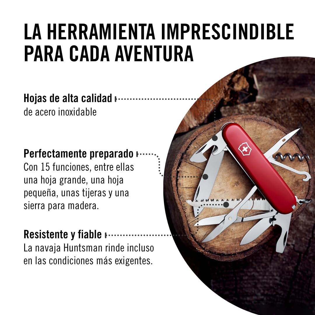 Victorinox Navaja Cazador (15 Funciones, Tijeras, Sierra, Destornillador) Rojo
