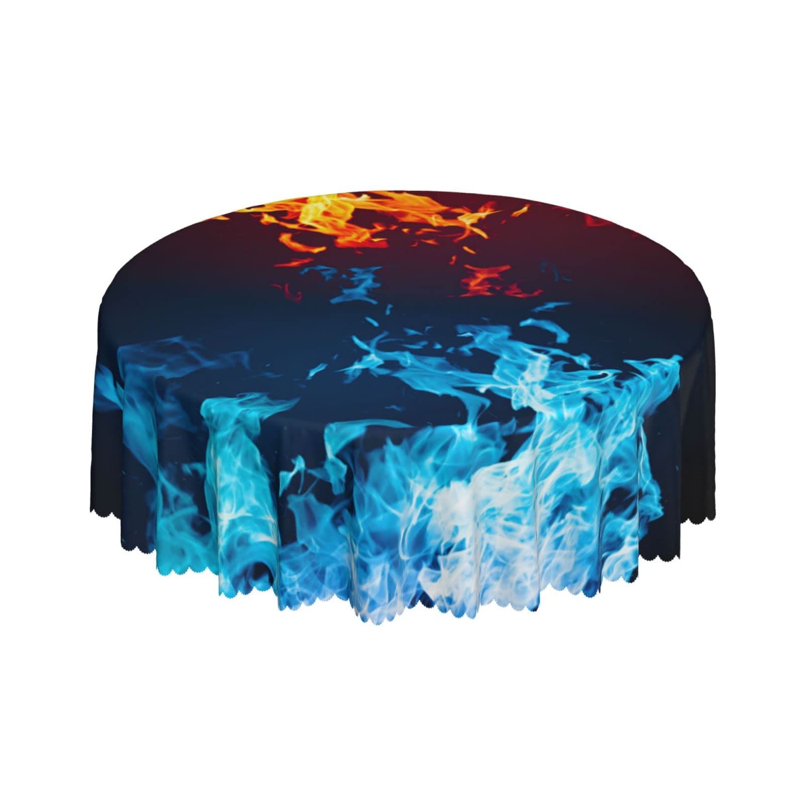 Lsjuee Fire Red Blue Round Tablecloth 60 Inch Printed Washable Tablecloth for Dining Party Holiday Fall Home Decorative
