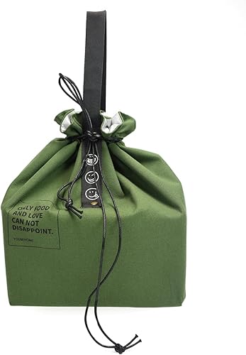 Miniatura 9 de ZIIYAN Bolsa de almuerzo reutilizable con aislamiento con asa y cierre de cordón para mujer, trabajo, picnic o viajes (negro)