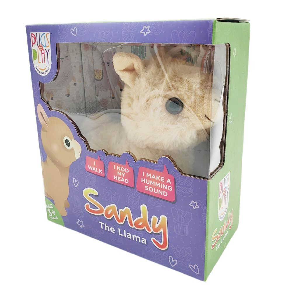 Pugs At Play Sandy The Walking Lama Interactive Plush Toy – Soft Electronic Animal That Moves and Makes Sounds, for Toddlers and Kids