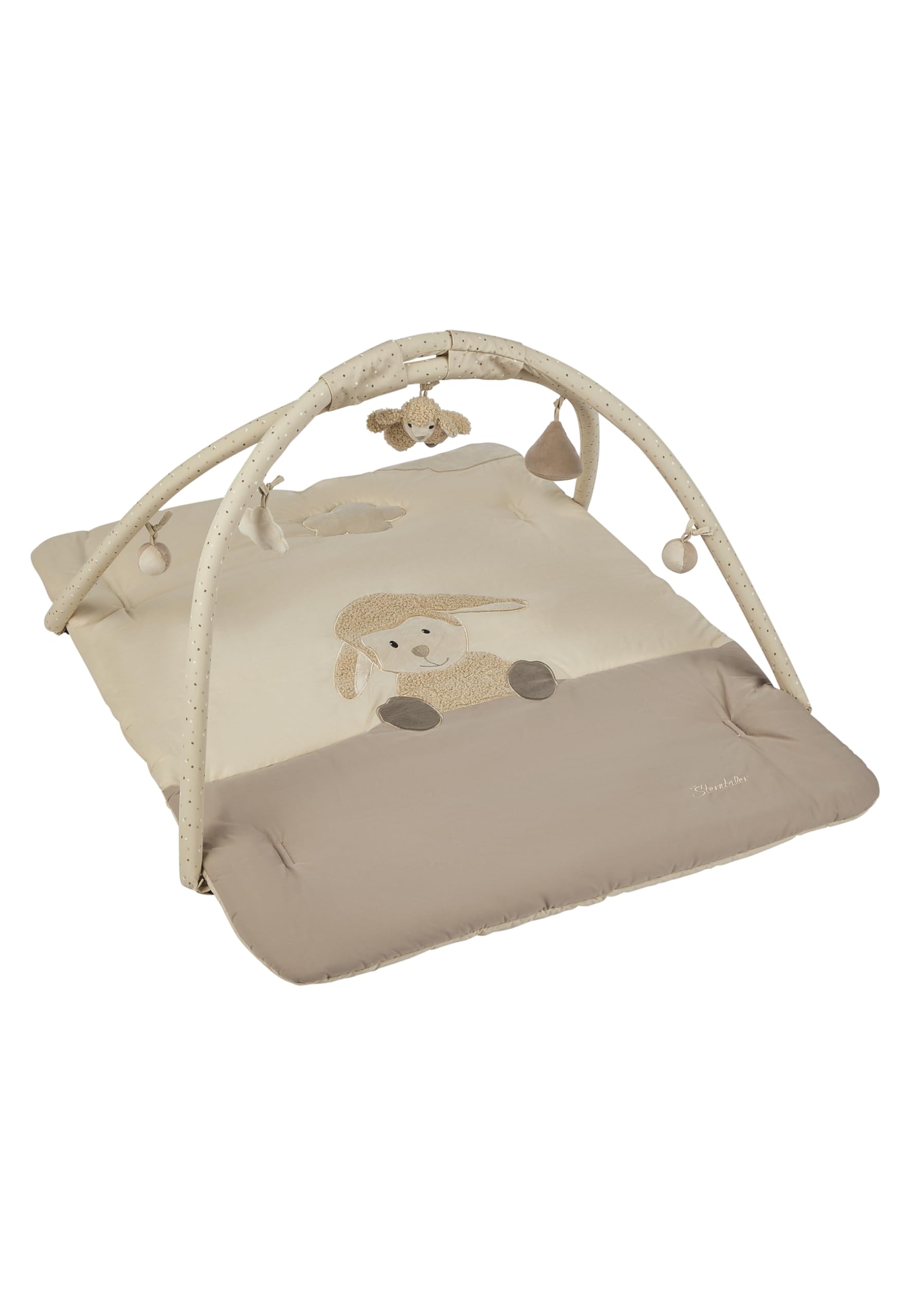 Sterntaler Spielbogen Schaf Flocke - Spielbogen aus samtigem Velour und bedrucktem Baumwoll Mischgewebe - Spieldecke Baby mit Bogen und Spielfiguren zum Abnehmen - Baby Spielzeug, beige