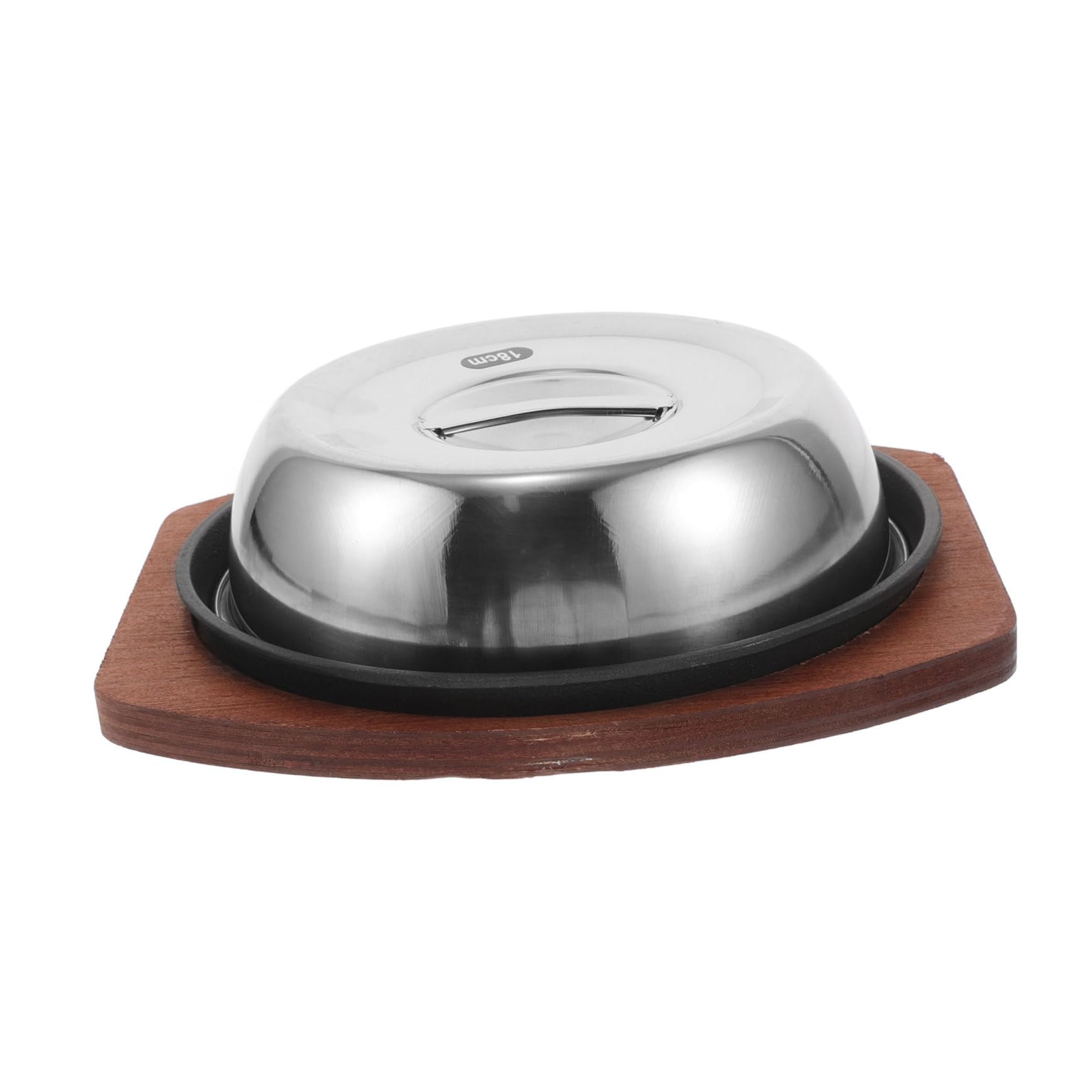 Sartén para Parrilla Redonda 1 Juego de Hierro Fundido con Tapa | Acero Inoxidable y Madera, Acabado Negro, para Pescado y Bistec, Uso Doméstico y Cocina