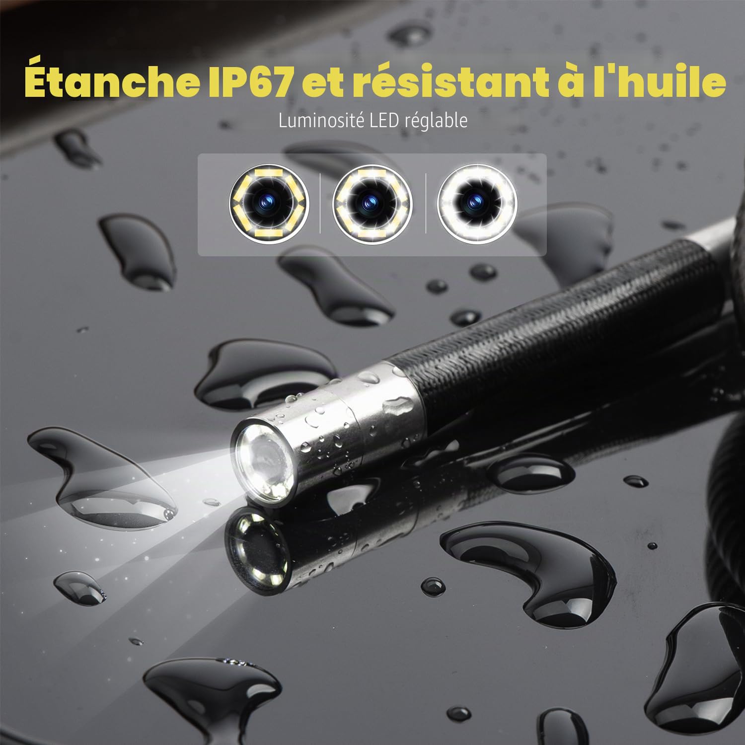 Caméra Endoscopique, 720P HD Camera Inspection Canalisation avec 6 LED Réglables, Compatible Android et iOS, Endoscope IP67 Étanche pour Réparation Auto, Plomberie et Maison