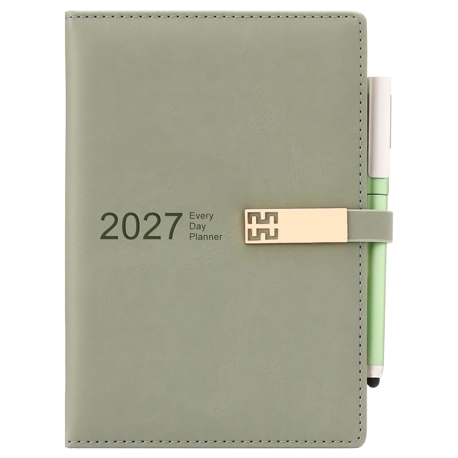 2027 Dairy,Academic Diary 2027 A5 Page A Day from January 2027 to December 2027,Organizer Daily Monthly Planner with Colorful Monthly Tabs,Pen,Pen Loop and Inner Pocket,Bookmarks (Green)