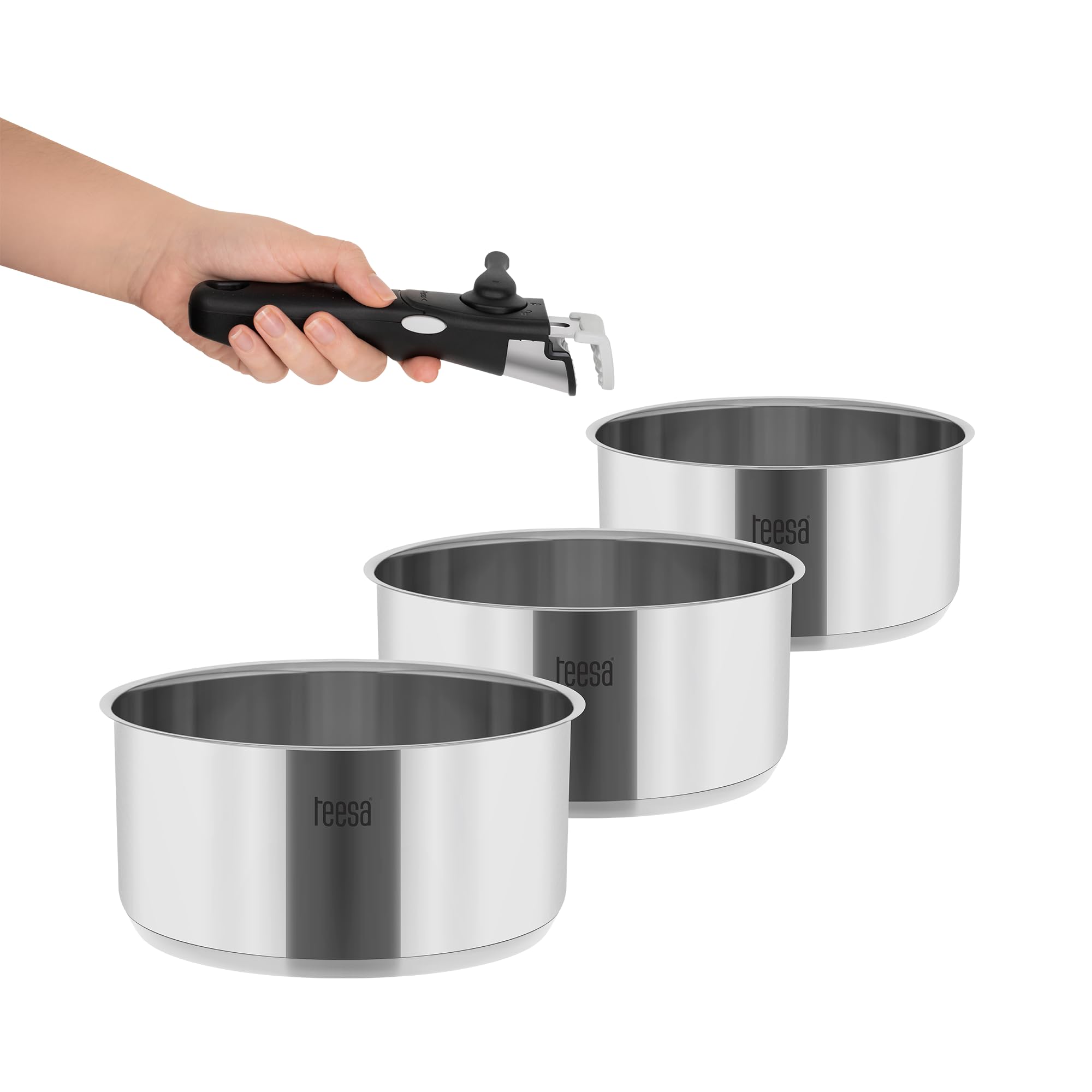Teesa Zestaw Garnków z Odłączaną Rączką COOK EXPERT SINGLE HAND Stal Nierdzewna Typ 18/10 Wszystkie Rodzaje Kuchenek TSA0148