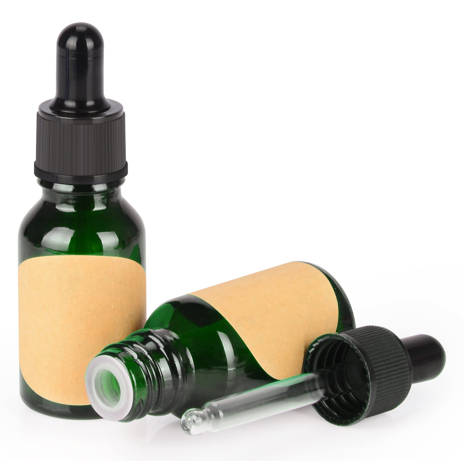 stonylab 2-Pack Glass Dropper Bottle, Empty Glass Bottle with Glass Dropper, Inner Plug and Label for Laboratory Solutions and Chemical Liquids (15 ml