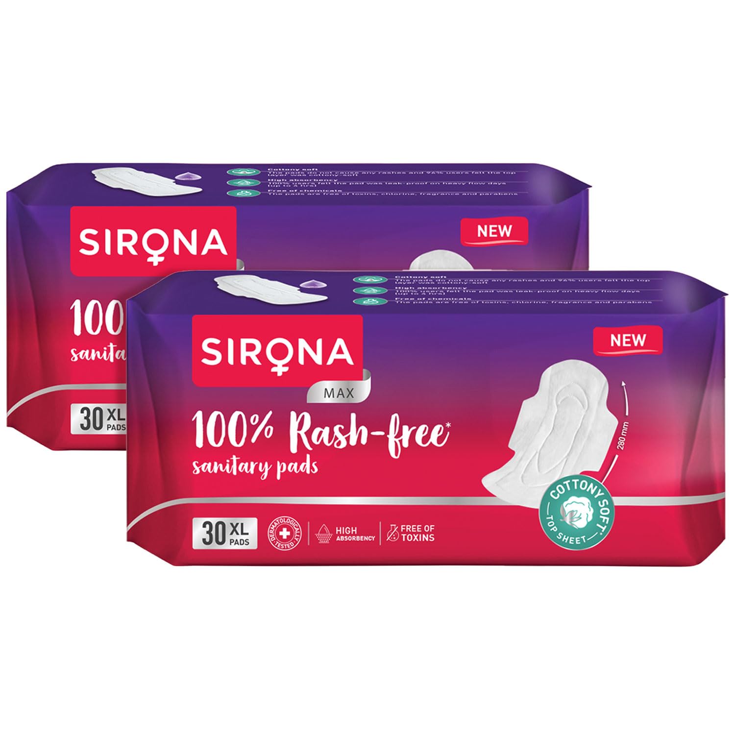 Sirona Max Sanitary Pads for Women | XL (Pack of 60 Pads) | 100% Rash Free & Toxic-Free | Organic Cotton Sanitary Pad | Up to 0% Leakage, Comfortable & High Absorbency (B0B8N5HD2D) Amazon Price History, Amazon Price Tracker