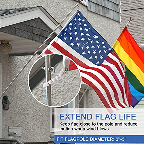 2 Pieces Flagpole Retainer Ring Flag Pole Accessories Beaded Flag Mount Rope Retainer Ring Keep Flag Close To Pole Counterweight Set With Steel Cable For Internal External Halyard Flagpole (White) #TOP4
