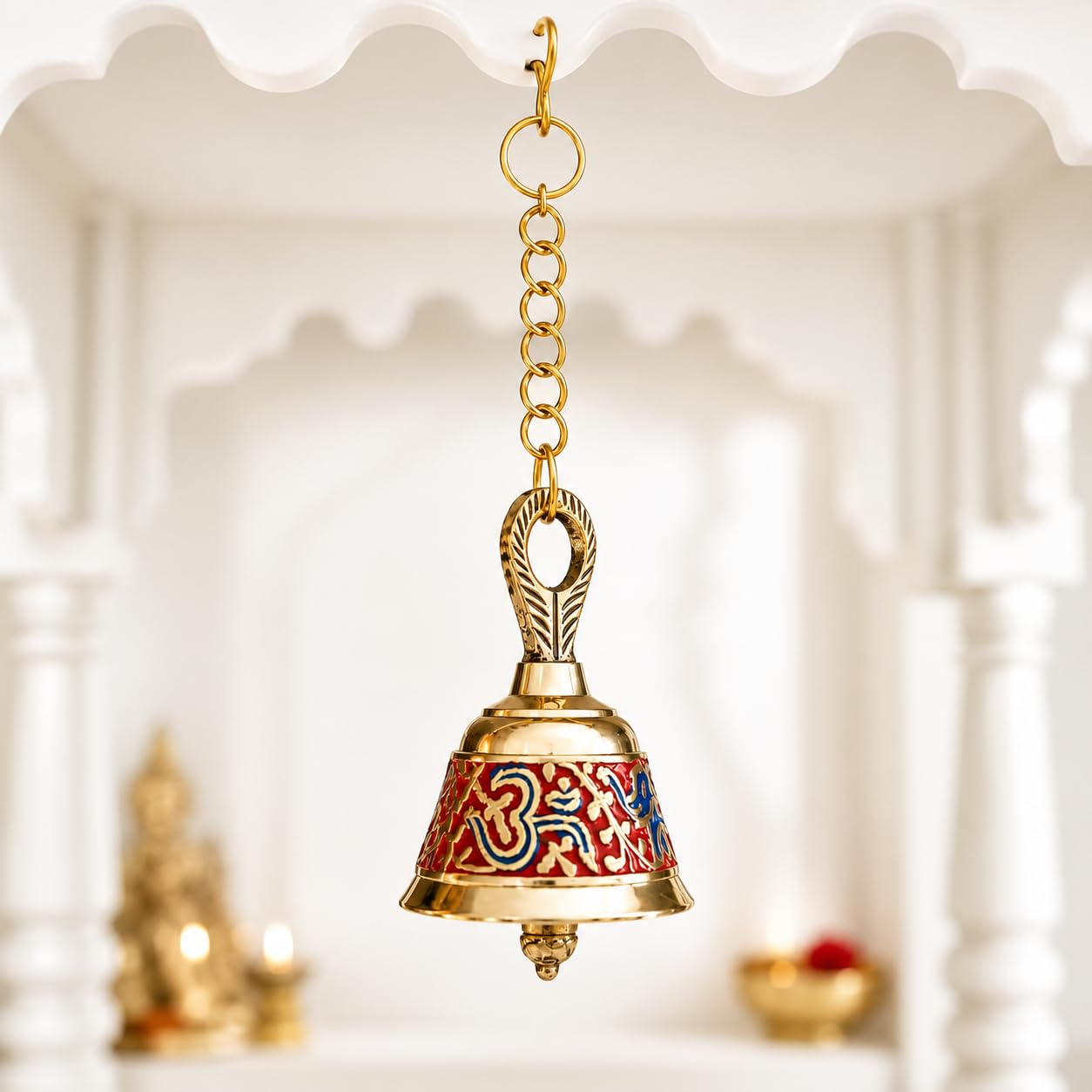 Pure Brass Hanging Bell Ghanti with Chain for Home Mandir & Temple Door | Traditional Brass Bell for Pooja Room, Entrance & Spiritual Décor | 8 cm, 125g-image-10