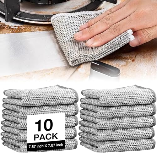 TiGilt Panni per la pulizia dei fili – 10 pezzi stracci antigraffio per una facile pulizia multiuso panni per lavare i piatti a umido e a secco, strofinacci in filo metallico per macchie ostinate