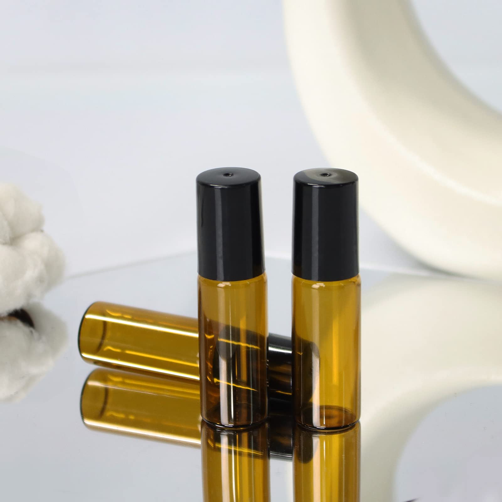 Topsky 24 Pezzi 5ml roll on vuoto per oli essenziali, Bottiglie vuote in Vetro Roll-on con Rullo in Acciaio Inox, per Oli Essenziali, lozioni, profumi, Marrone