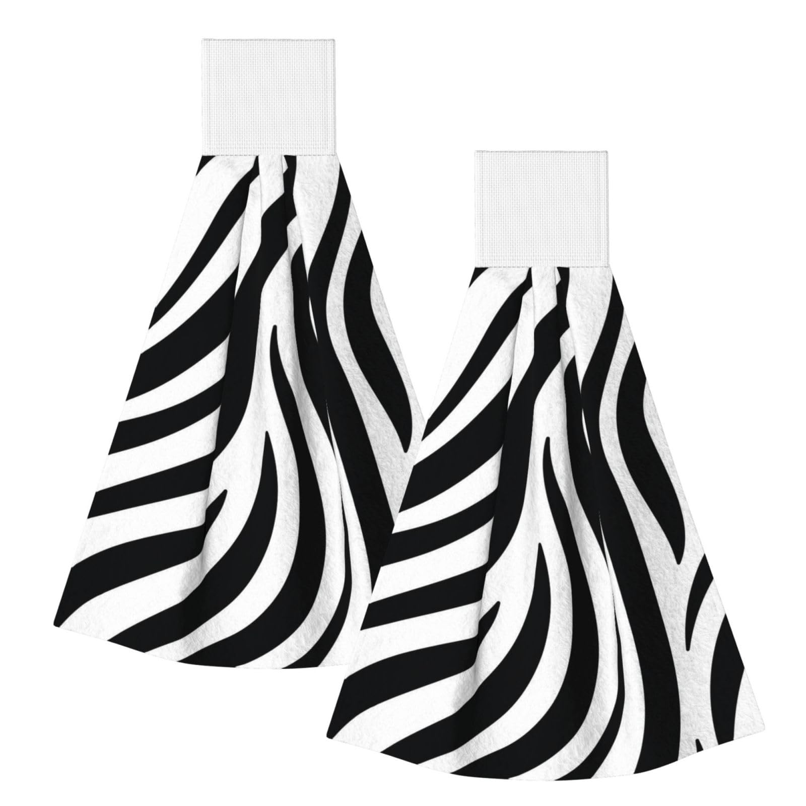 DOPKLNA Zebra, 2 Pcs Hanging Coral Fiber Hand Towels for Bathroom, Absorbent Kitchen Towels
