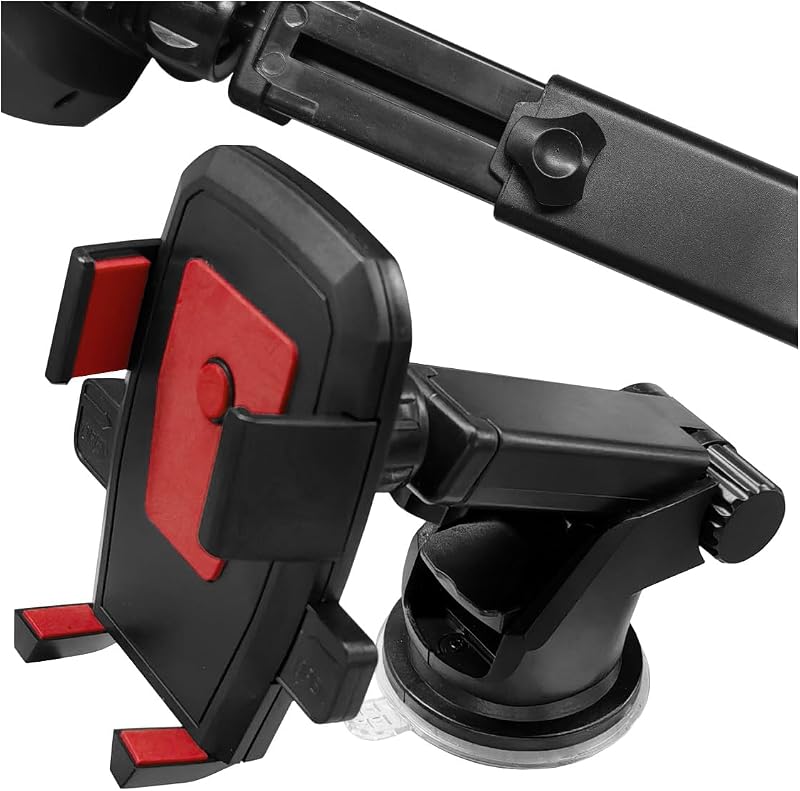 Suporte Veicular para Celular Tuxihapp com Ventosa, Rotação de 360° e Braço Ajustável Vermelho