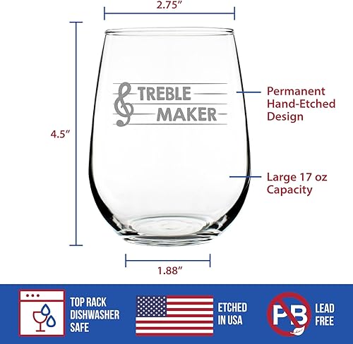 Miniatura 9 de Treble Maker  Stemless Wine Glass - Cute Funny Music Teacher Gifts for Women and Men - Fun Unique Musical Decor - Large