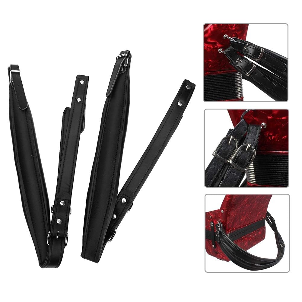 Bnineteenteam Correas de Acordeón, Ajustables y Flexibles, Correas Cuero Sintético PU, Resistente al Desgaste para Músicos Profesionales y Estudiantes, Varios Modelos, Negro Café Rojo