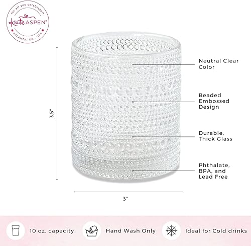 Miniatura 6 de Kate Aspen Juego de 24 vasos transparentes con cuentas de hobnail (10 onzas), juego de cristalería vintage, juego de vasos de cóctel, vasos de jugo,