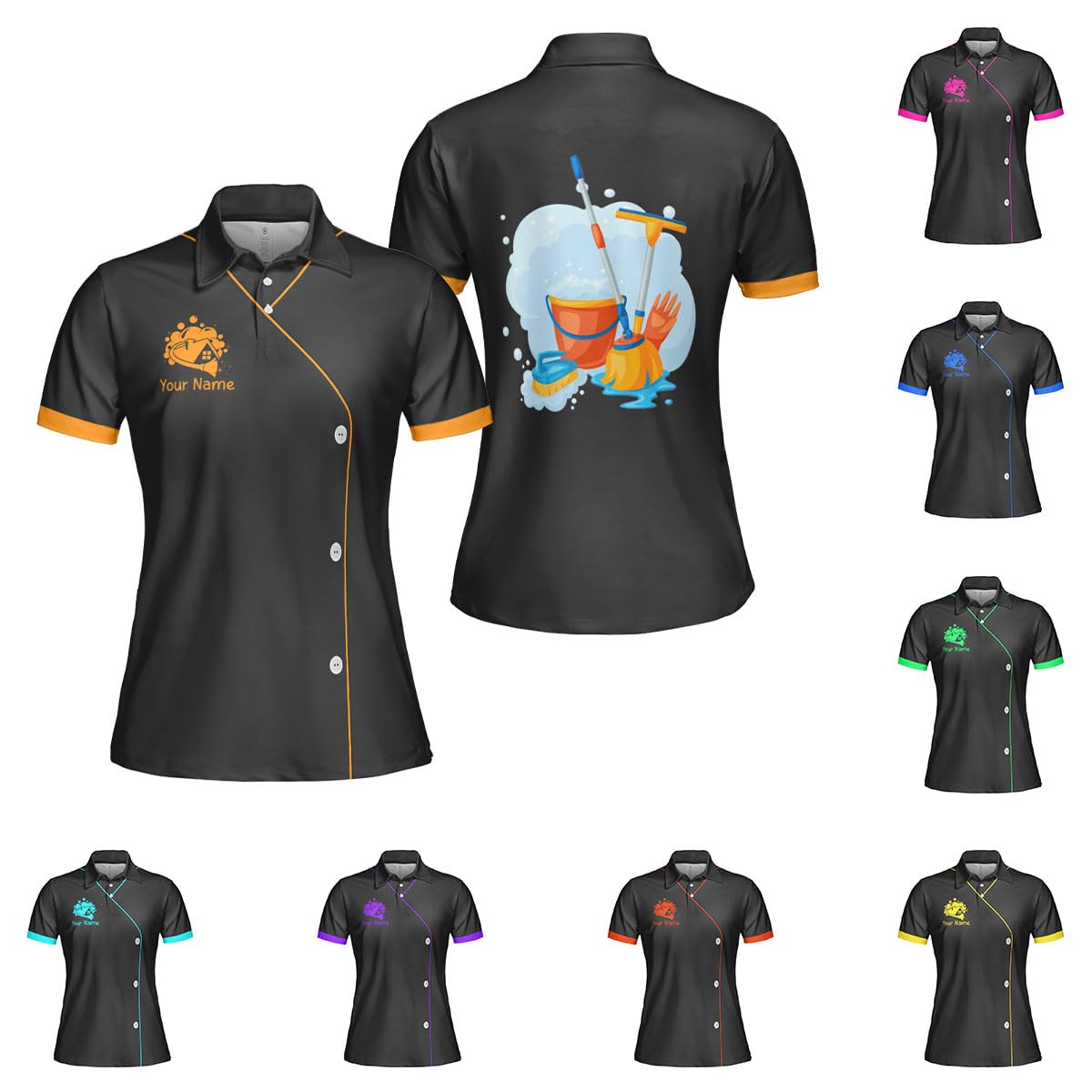 MoonArtPersonalized Housekeeping Polo Shirts 3D Print Cleaning Service, Housekeeper House Cleaning Uniforms for Women