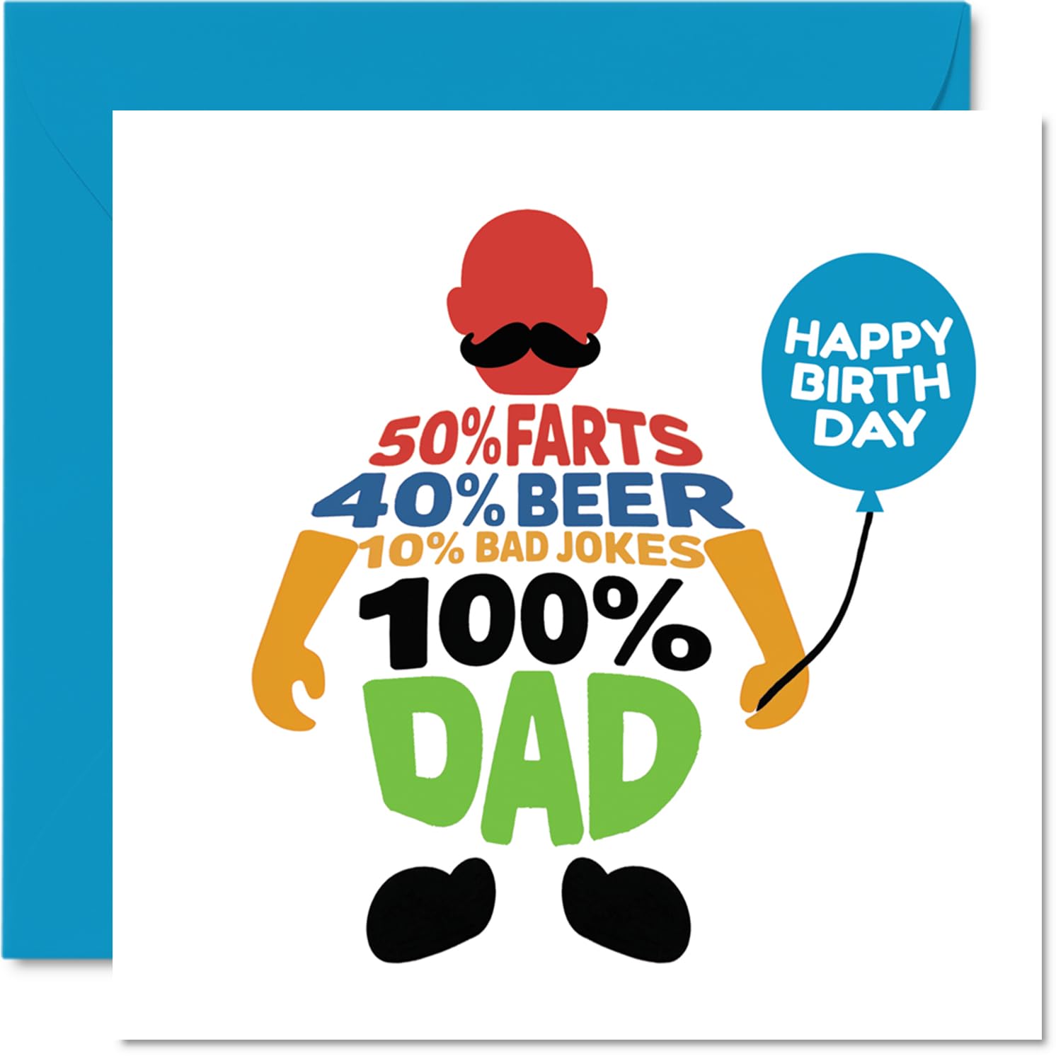 Funny Birthday Card - Dad Stats Birthday Laugh - Playful Tally of Farts, Beer & Bad Jokes - Spot-on for the Family Joker - 145mm Square, Envelope Included
