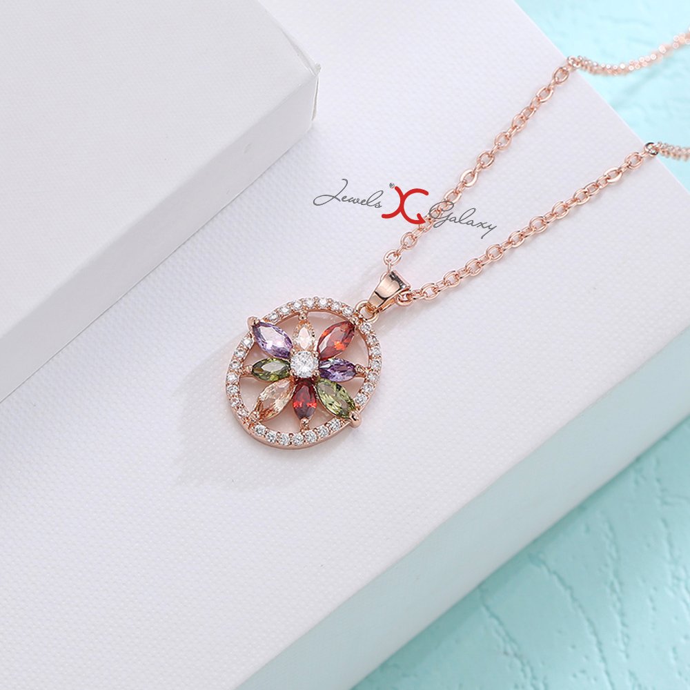 Crystal Elements Sparkling Floral Pendant 18K Rose Plated