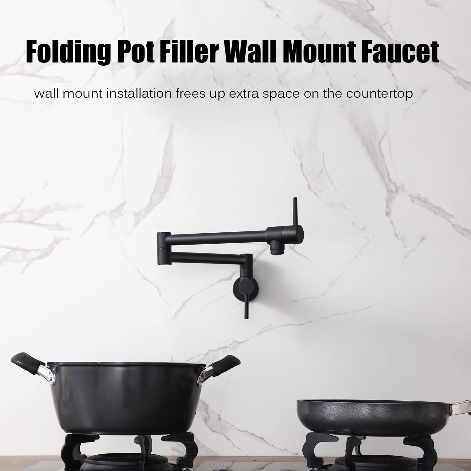Pot Filler Folding Faucets,Wall Mount Pot Filler Kitchen Faucet Solid Brass,Swing Arm Folding Brushed Gold Modern Kitchen Sink Faucet Folding Stretchable with Single Hole Two Handles