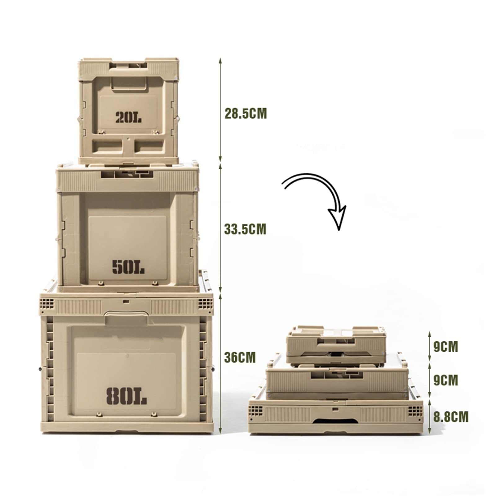 Große Camping Aufbewahrungsbox Plastik Tote, Auto-Kofferraum-Organizer und Aufbewahrung, zusammenklappbarer Aufbewahrungsbehälter, zusammenklappbare Allzweckkiste(Beige,53x36x33.5cm)
