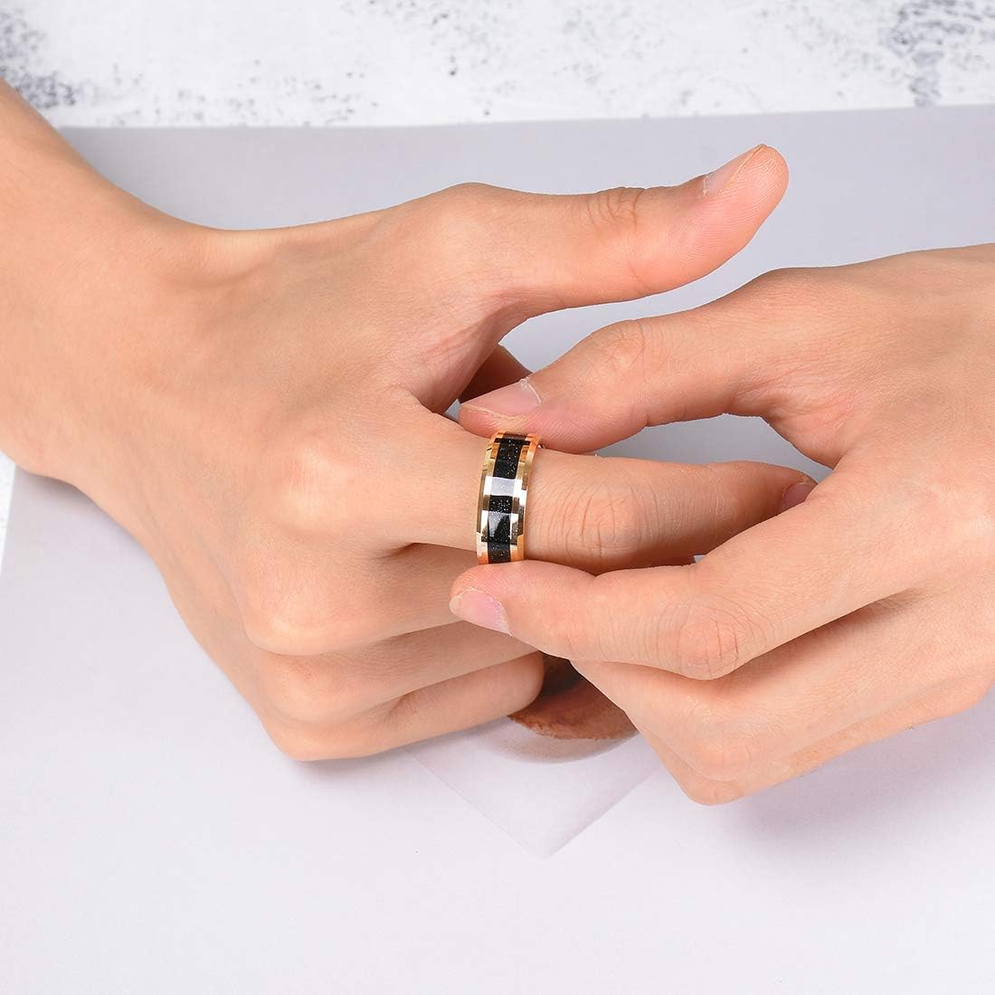 King Will 8mm Men's Tungsten Carbide Silver/Gold/Rose Gold Ring Gold Domed High Polished/Grooved/Faceted/Sandstone Sticker Inlay Step Edge Comfort Fit Wedding Ring | 