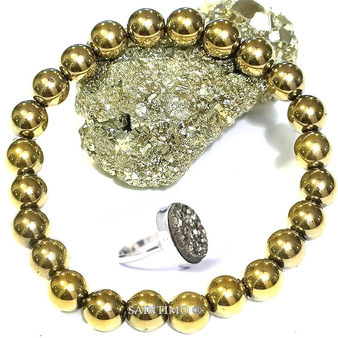 SAINTIMO ® Natural Pyrite Stone Original Ring - Certified Pyrite Ring for Women and Men - Real Pirate Stone Crystal Ring for Money, Wealth, Abundance and Success (Big geode+ring+Bracelet) (B0CZZ895WC) Amazon Price History, Amazon Price Tracker