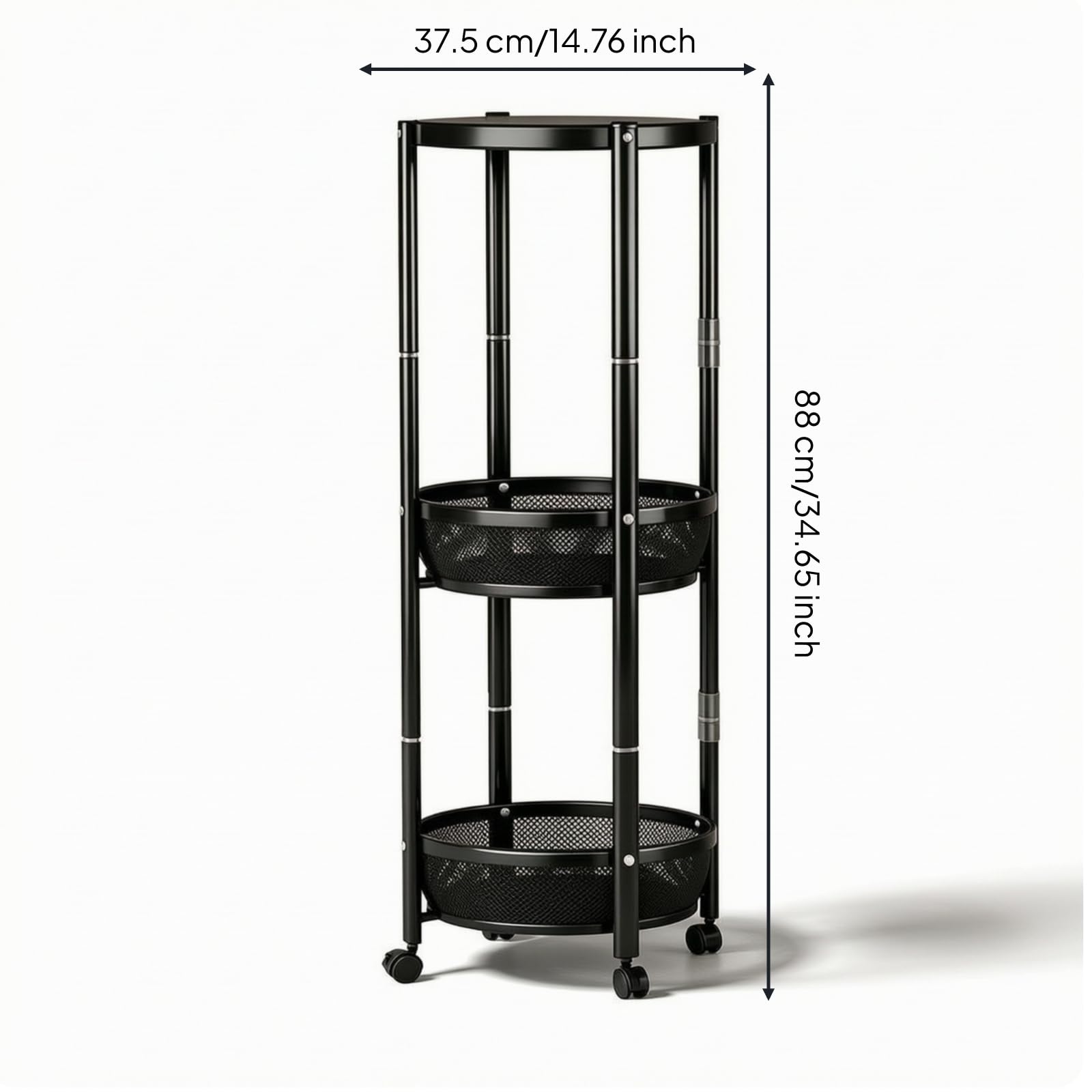 Carrito 3 Niveles con Ruedas sin Instalación Carrito Organizador 3 Niveles Compacto para Cocina, Negro