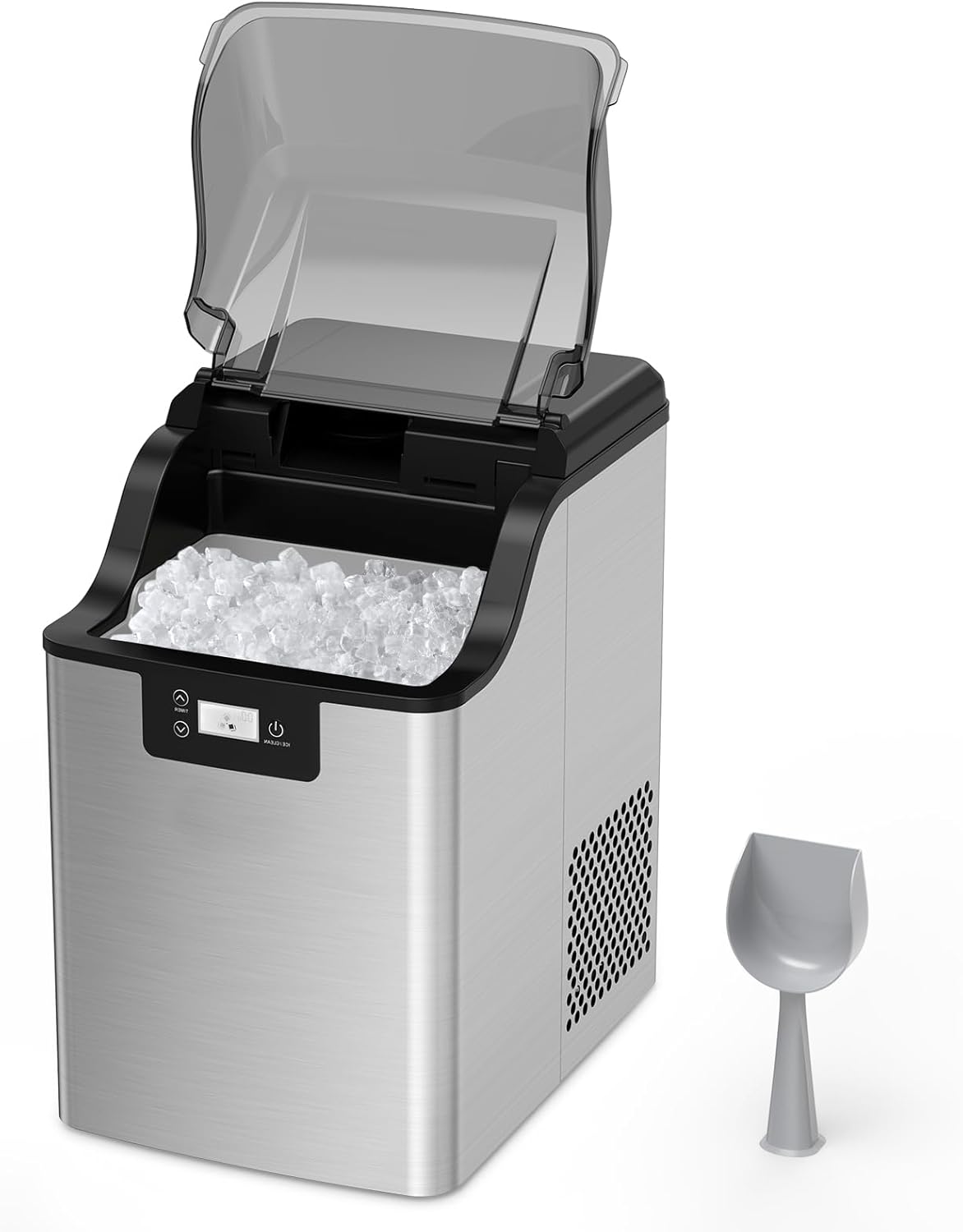 Nugget Ice Maker Countertop, Chewable Pebble Ice 44 Lbs in 24 Hours, Stainless Steel Portable Ice Maker, Self-Cleaning Ice Maker with Scoop and Basket for Home, Kitchen, Office, Party