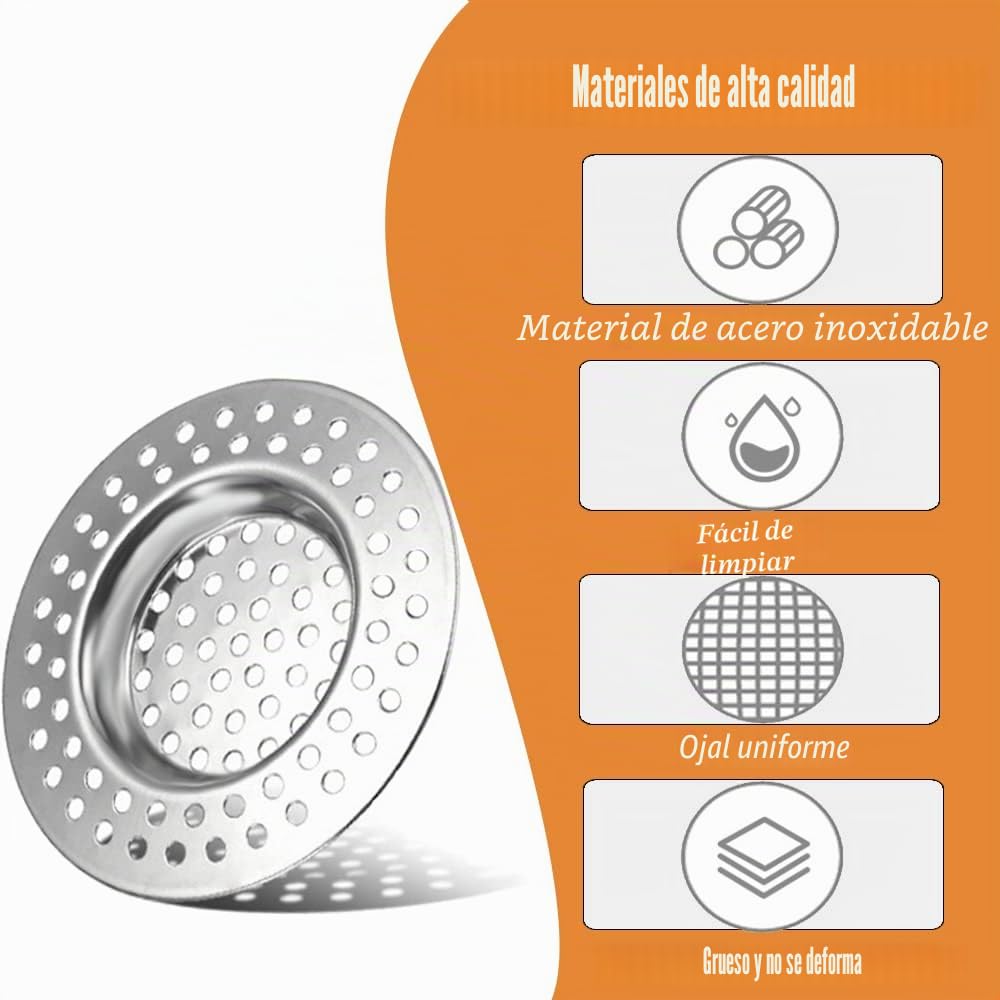 2 Piezas Filtro de Fregadero de Acero Inoxidable, Colador de Fregadero de 90 Orificios, Filtro de Drenaje, Filtro de Fregadero de Cocina, Tapón de Captura de Cabello para Bañera