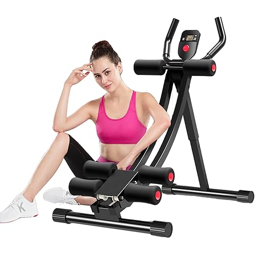 Ab Machine Women's Home Abdominal Exerciser 308lbs Abdominal Compressor Collapsible Abdominal Core Trainer 4-Speed Adjustable Strength Training Abdominal Workout Machine with LCD Display