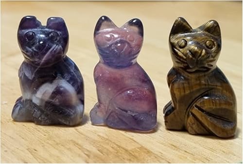 Miniatura 9 de ECYC Ltd Figura de gato de cristal curativo de 1.5 pulgadas, figura de gato de cristal natural tallada a mano, animal de piedras preciosas para