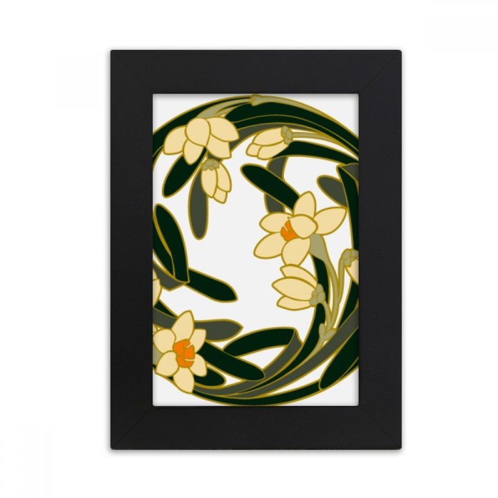 Cadre photo noir rond motif chine flower bud art 5x7 pouces de bureau