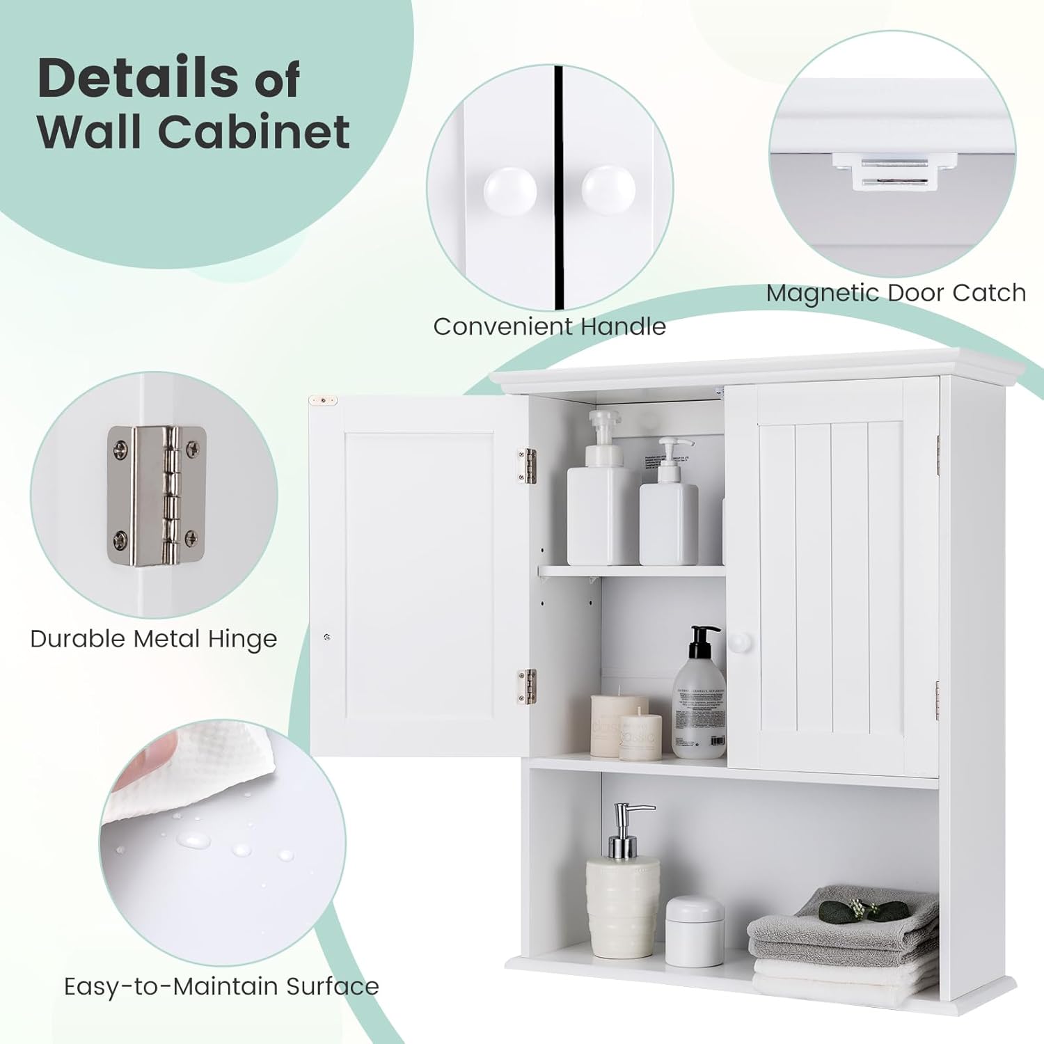 Giantex Bathroom Wall Cabinet, Wall Mounted Bathroom Cabinet with Adjustable Shelf, 2-Door, Over Toilet Storage Cabinet, Medicine Cabinets for Bathroom, Kitchen, Laundry Room, Cupboard (White)