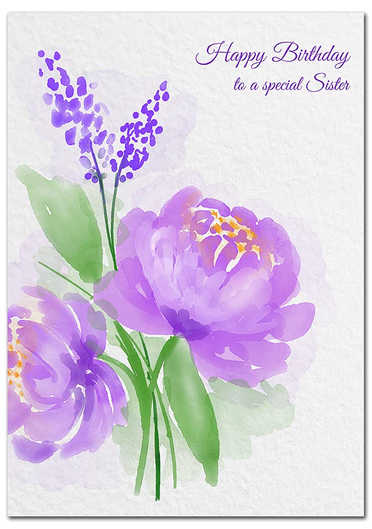 Extra Large Sister Birthday Card - XL Big thick A4 size - Special Beautiful Greeting for Women Her Female - Modern Watercolour Flower Art - Nice Huge Happy Wishes - UK Eco-Friendly