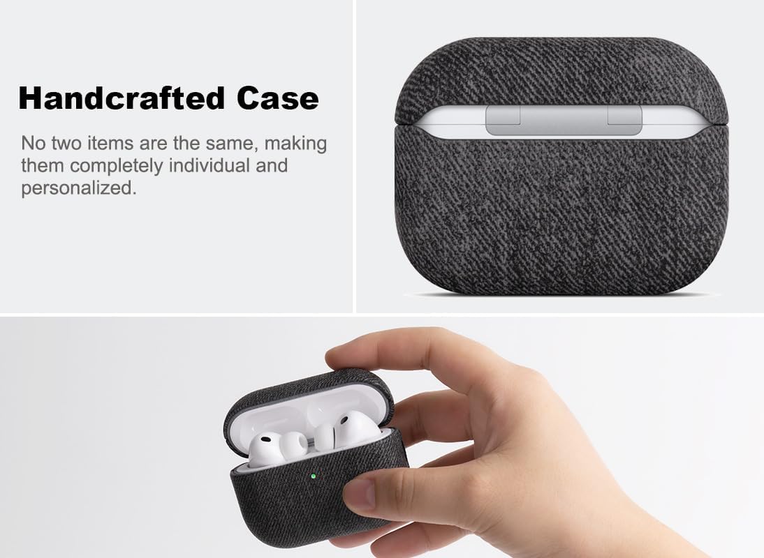 Haobobro Handmade Case - for AirPods Pro 3 Case Cover - Selected Skin-Friendly Vegan Leather, Woolen Fabric Cloth Style, Drop Protective Hard Cover for AirPods Pro 3rd Generation Earbuds - Black