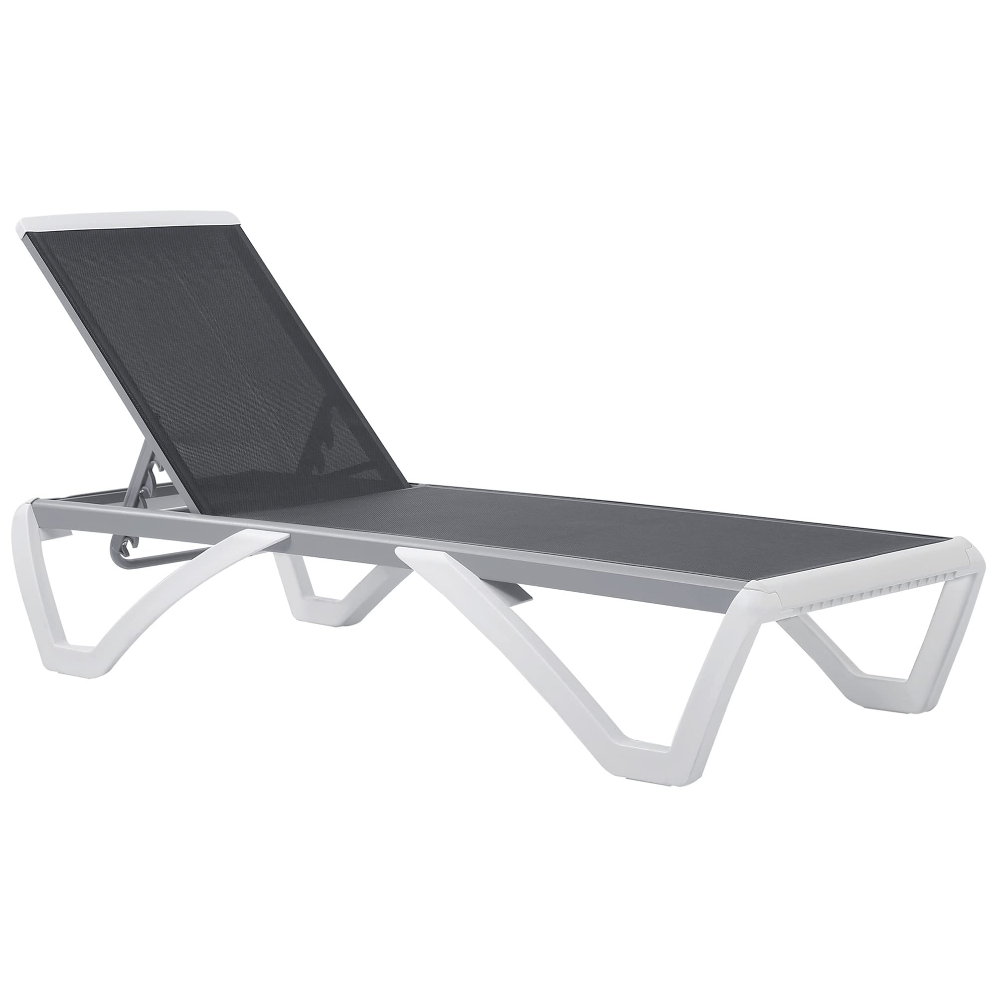 Outsunny Tumbona con respaldo reclinable en 5 niveles y ruedas traseras, tumbona de jardín de aluminio, plástico y textileno, 195 x 67,5 x 33 cm, gris y blanco