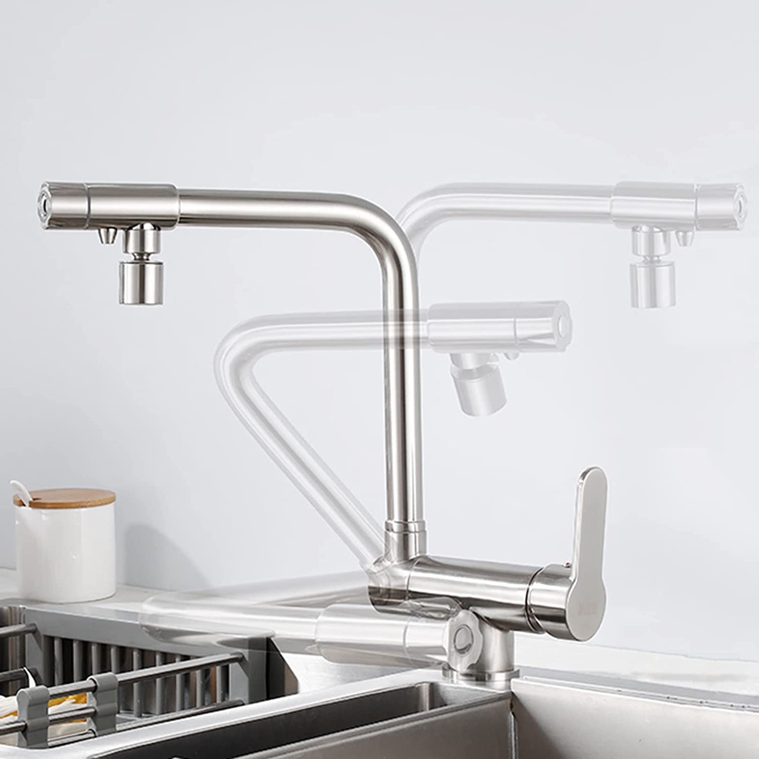 ZQFHSX 3Way Kitchen Faucet with 360° Rotation Brushed Black Mixer Tap for Reverse Osmosis System Versatile 3in1 Design Ideal Front Window Sinks LWX