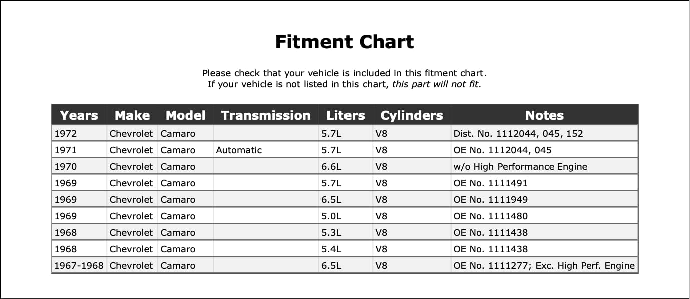 Distributor Vacuum Advance Compatible With Chevrolet Camaro Automatic Transmission 1972 1971 1970 1969 1968 1967 P-3902803