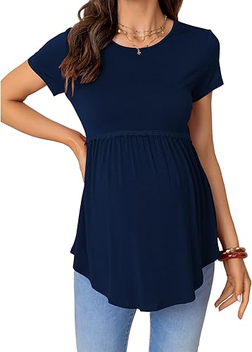 Miniatura 2 de YOGOLAI Blusas casuales de gasa para mujer, manga acampanada, cuello en V, plisadas, holgadas