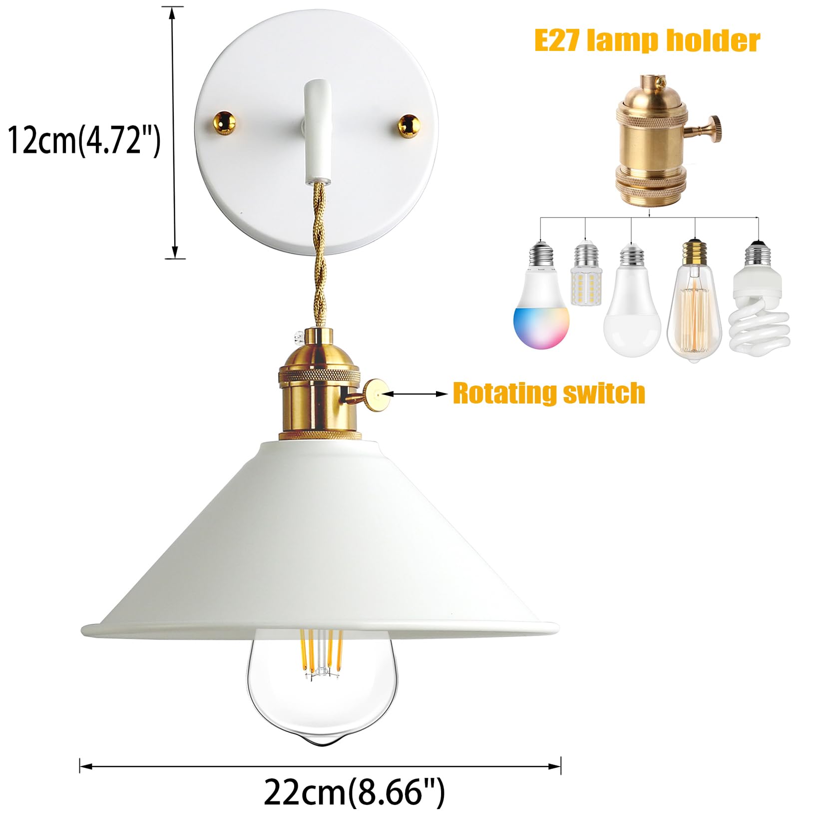 Azanaz Industriale lampada da parete Applique da Parete Metallo Vintage Applique Industrial lampada a corridoio Retro applique lampade per illuminazione da parete