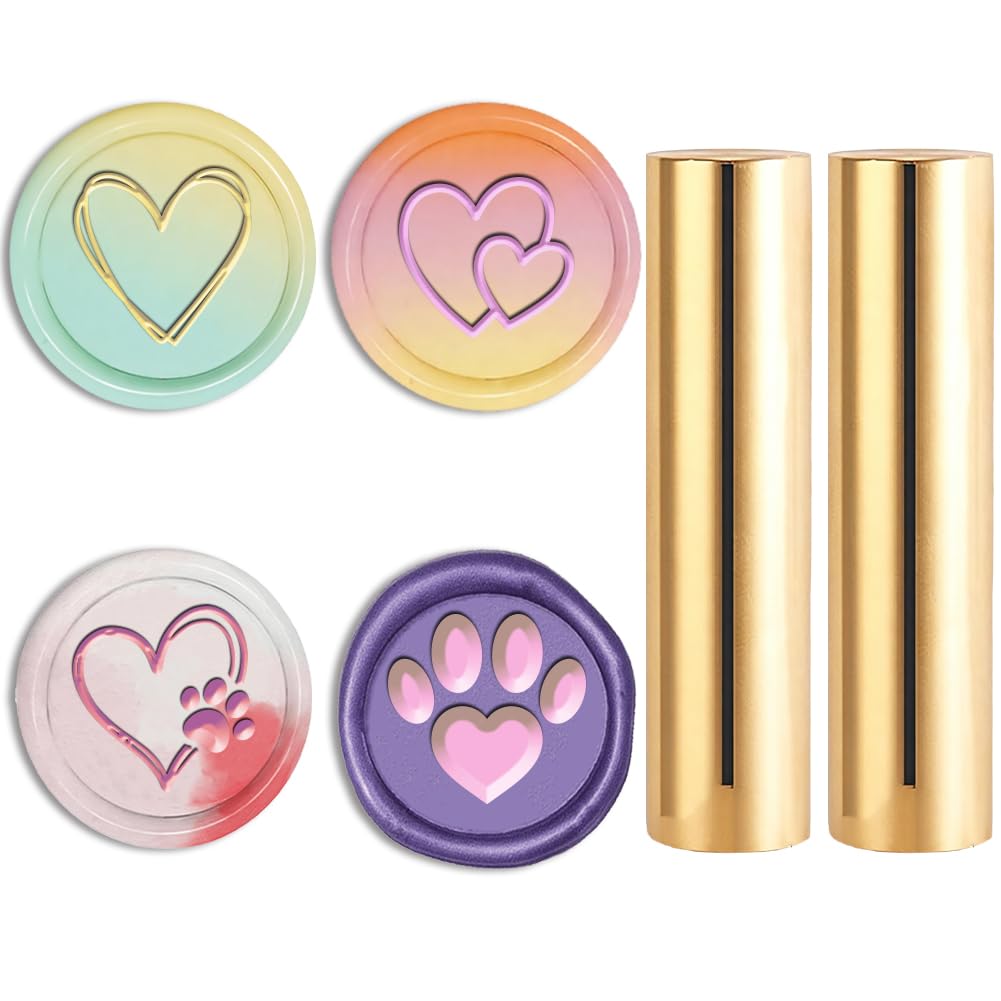 PRESSINART 2Pcs 4 Styles Mini Wax Seal Stamp 15mm Double Sided Design, Sealing Wax Stamp Heart Paw Print Pattern Mini Brass Seal Tool for Wedding Birthday Invitations Card Gift Wrap Envelope DIY Craft