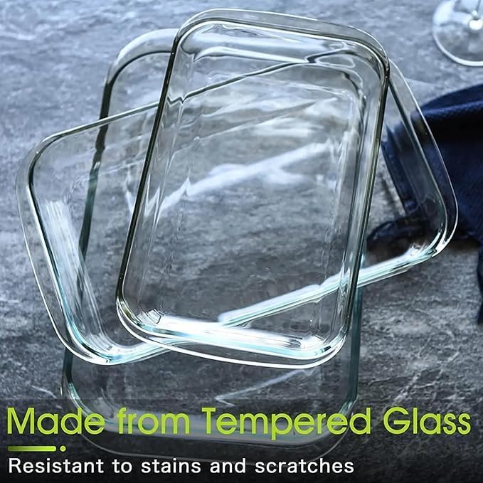 LEOMORD Borosilicate Glass Baking Dish Set, Rectangular Serving Trays, Transparent, 1000/1600/2200 ML Capacity, 3-Piece Set with Ergonomic Handles 3