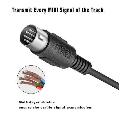 Miniatura 3 de FORE Paquete de 2 cables DIN MIDI de 6.5 pies macho a macho de 5 pines compatibles con teclado MIDIsintetizadorguitarra, multiefectos, interfaz de