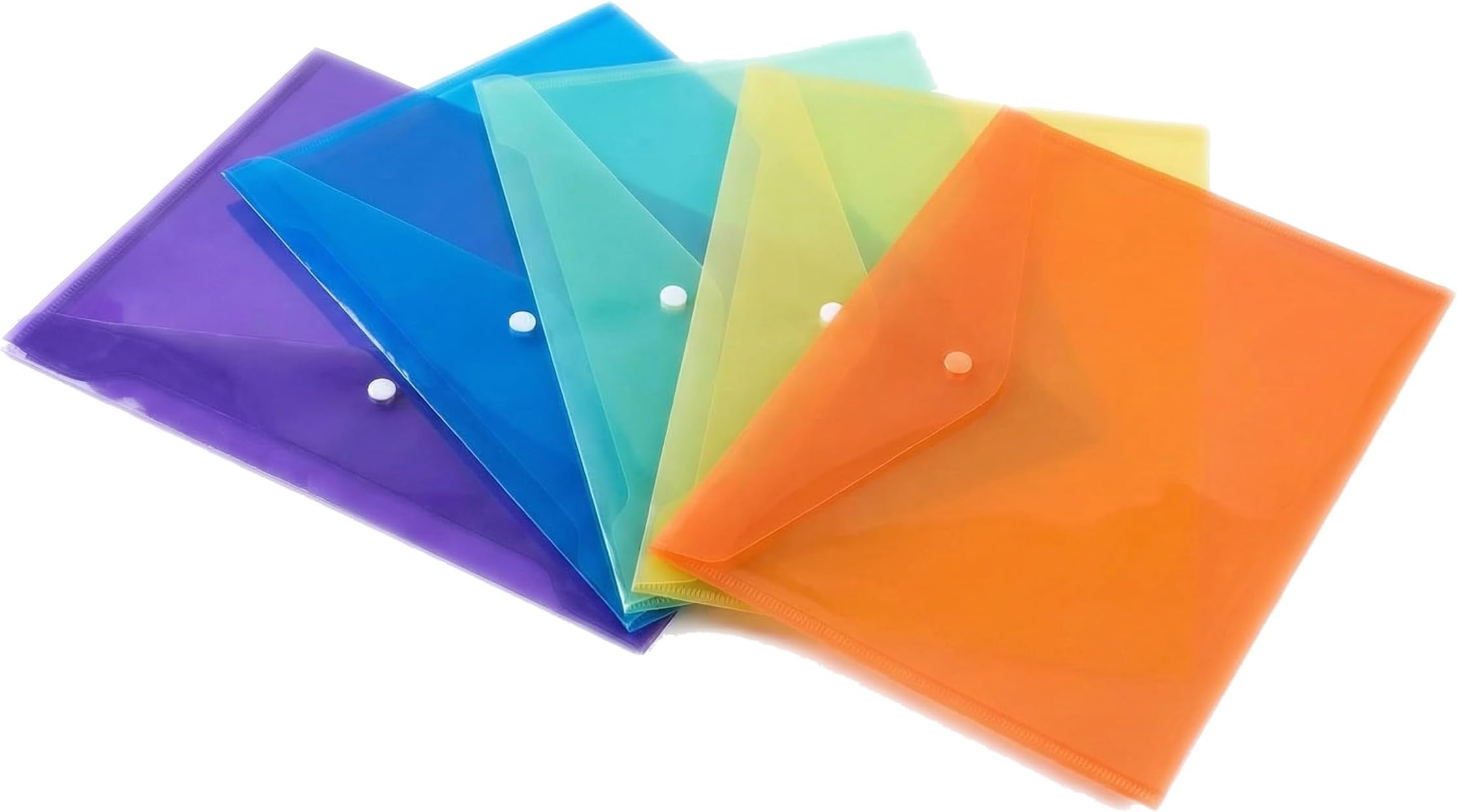 5 Assorted Color A4 Popper Wallets - Clear Plastic Paper Wallets for Document Storage and Office Organization Supplies - Lightweight Transparent Folders with Snap Closure (A4,Pack of 10)