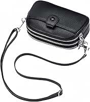 Bolsa Transversal Feminina de Couro Legítimo Tamanho Pequeno Design Simples com 3 Zíperes Porta Celular (Estilo 2)