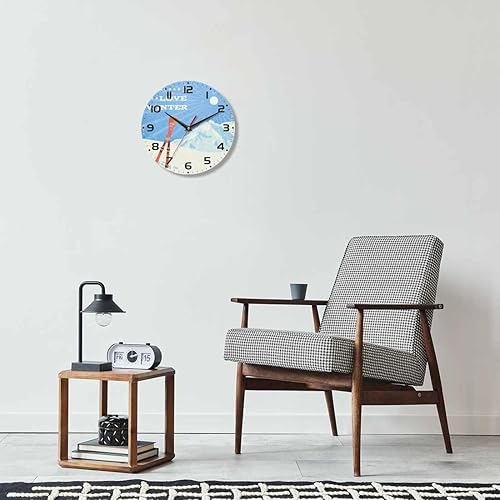 Miniatura 6 de Reloj de pared retro para tabla de esquí, cielo, paisaje, amor, invierno, 10 pulgadas, silencioso, sin tictac, funciona con pilas, para sala de