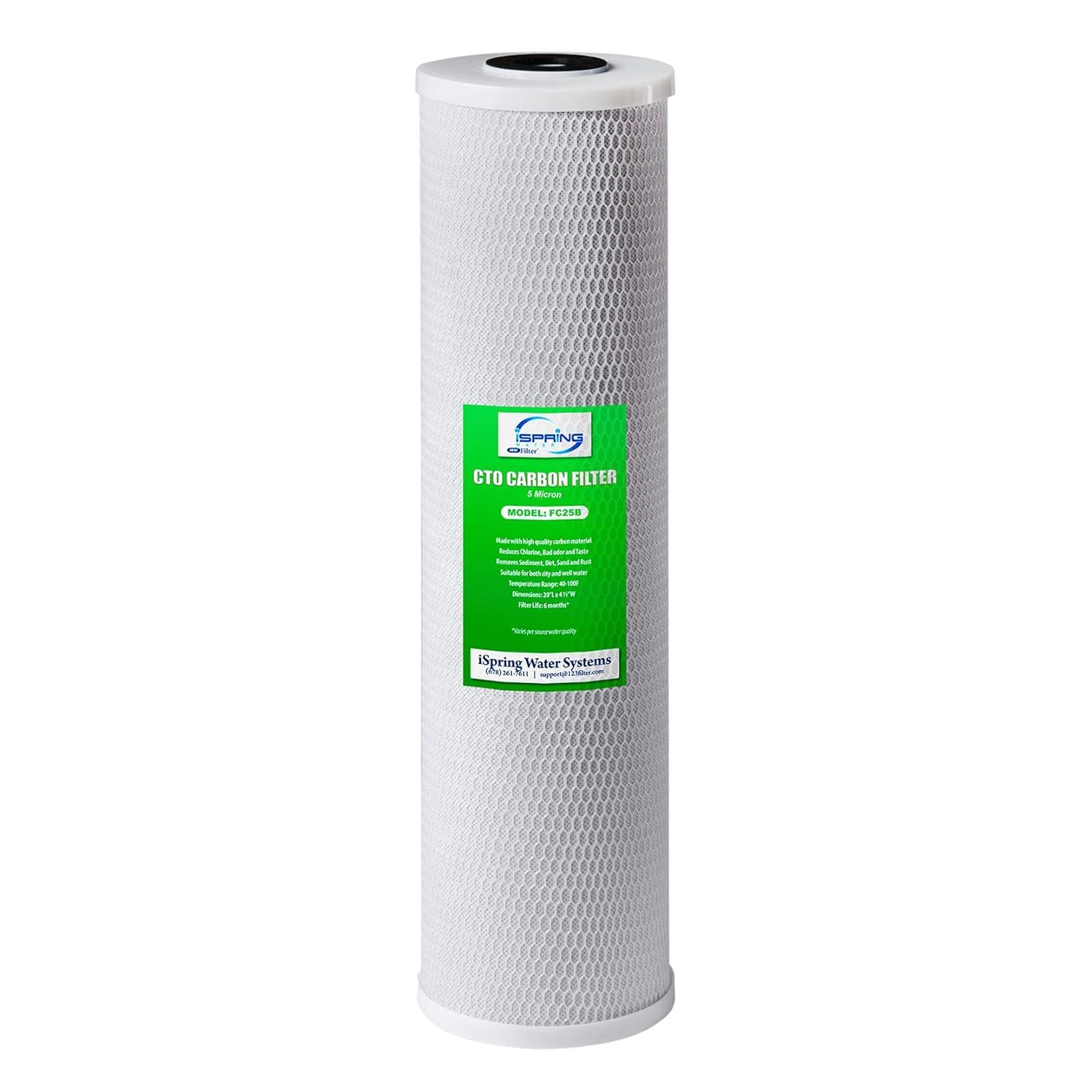 iSpring FC25B Whole House Water Filter, CTO Carbon Block, 20” x 4.5” for Sediment & Chlorine Removal Chlorine Water Filter