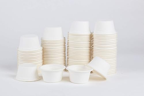 Vista 6 de Golden Apple, Tazas de porción de 2oz-100ct. Caña de azúcar/bagazo compostable. Biodegradable. Muestra de policías de alimentos.